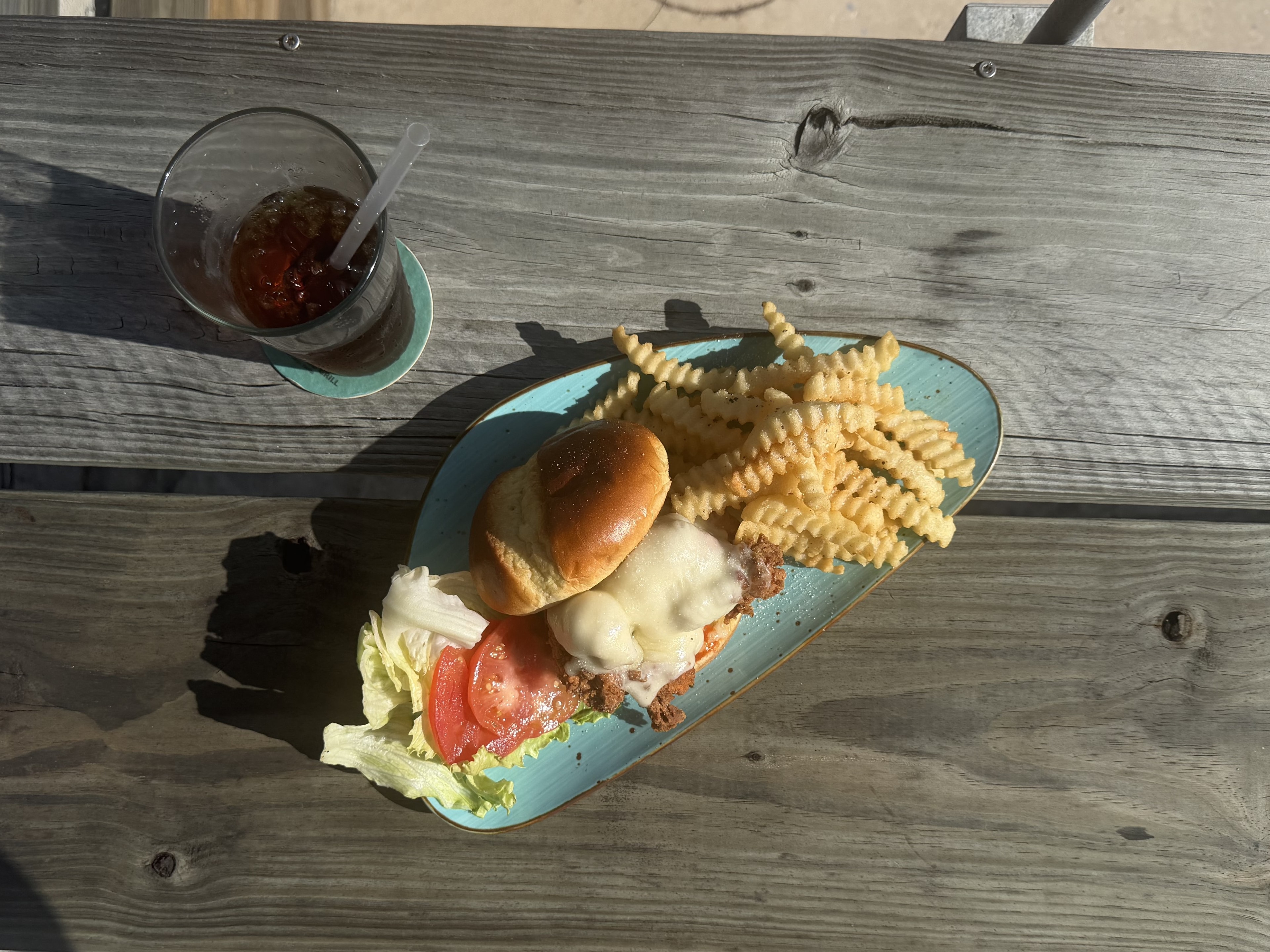 Buffalo chicken sandwich with crinkle fries at Buttonwood Grill